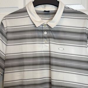 Oakley Men's White and Gray Striped Polo